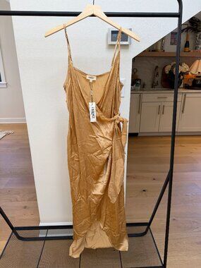 L'AGENCE Amilia Satin Wrap Maxi Dress Champagne Gold NWT Size 6